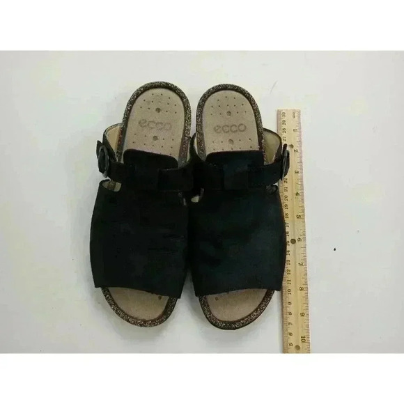 Ecco Womens Size 38 Leather Slip On Black  Strap Sandals Cork U - Picture 4 of 9